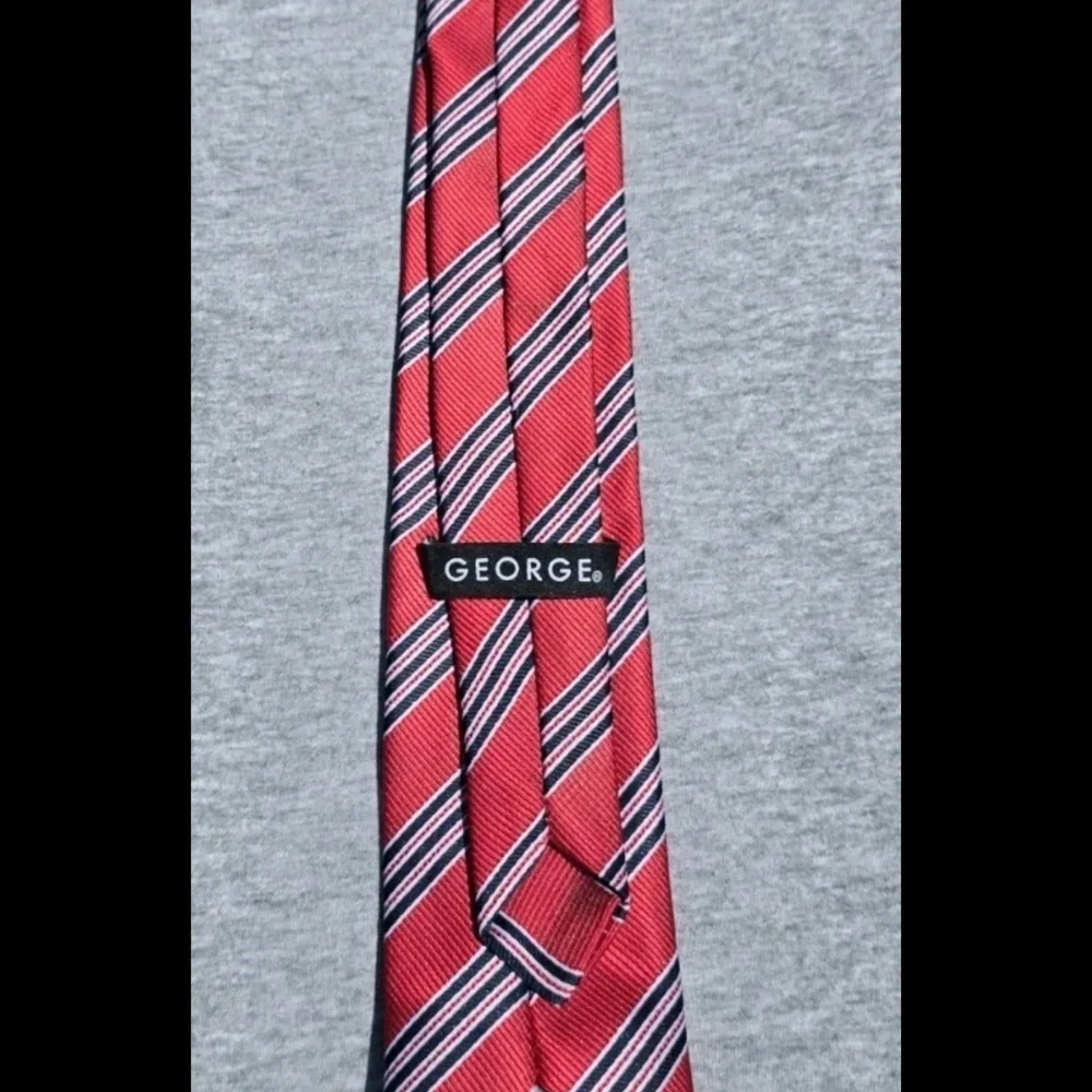 Boy's George Red Clip On Tie w/ Dark Blue and White Striped Pattern